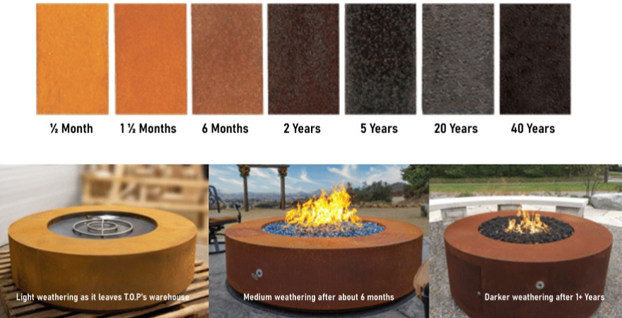 The Outdoor Plus 24 Inch Bastille Corten Steel Fire Tower - Match Lit