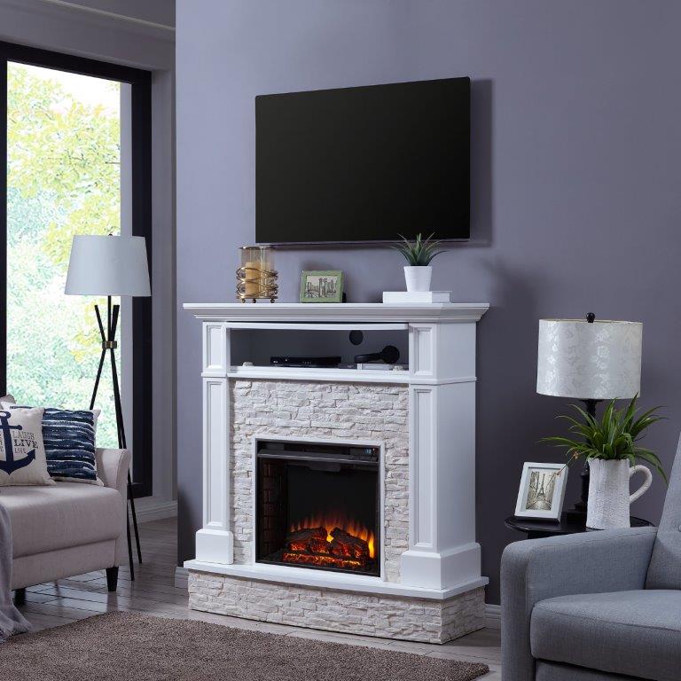 SEI 48 Inch Jacksdale Electric Fireplace with Faux Stone Mantel