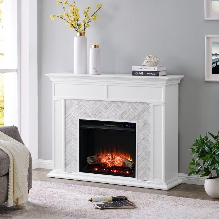 SEI 50 Inch Torlington Electric Fireplace with Marble Tiled Surround