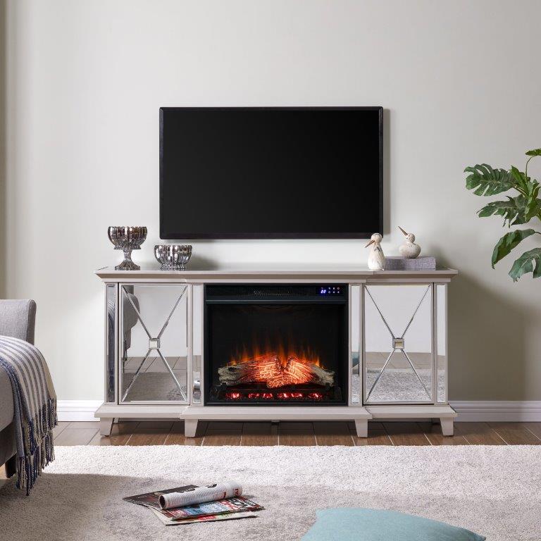 SEI 58 Inch Toppington Electric Fireplace with Mirrored Media Console