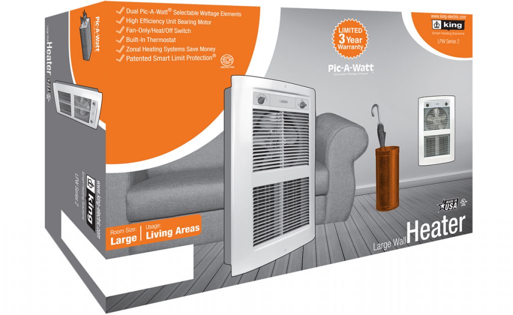 King Electrical Comfort Craft Designer Pic-A-Watt Large Wall Heater