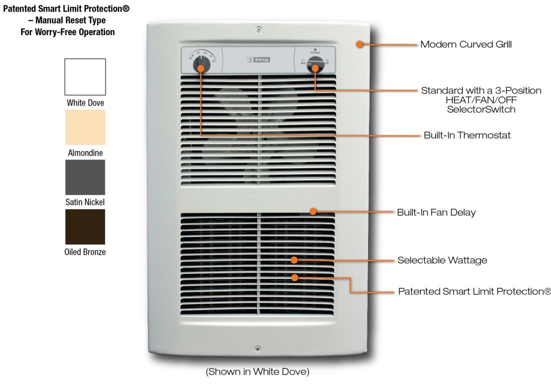 King Electrical Comfort Craft Designer Pic-A-Watt Large Wall Heater