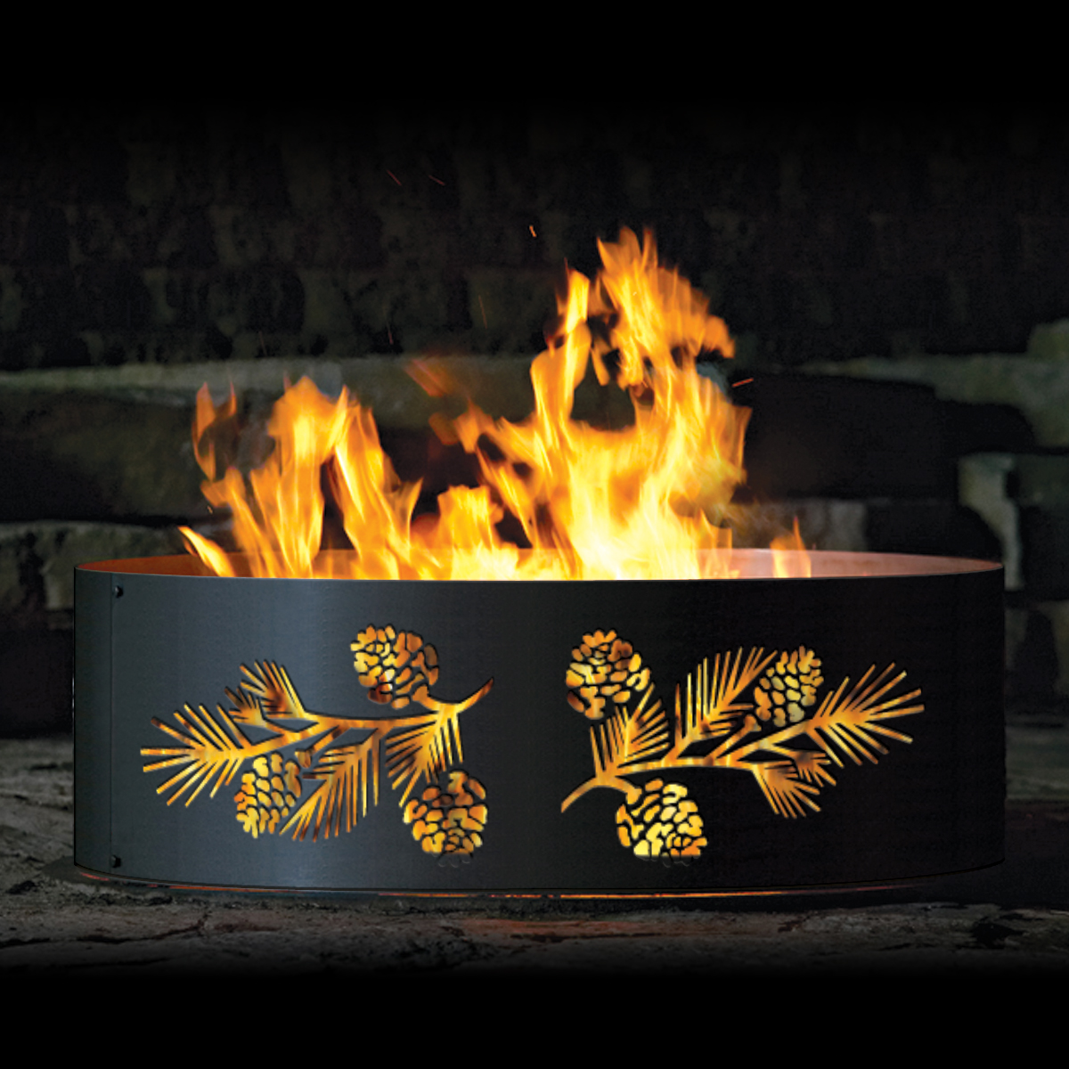 P&D Metal Works Pine Bough Wood Burning Fire Ring