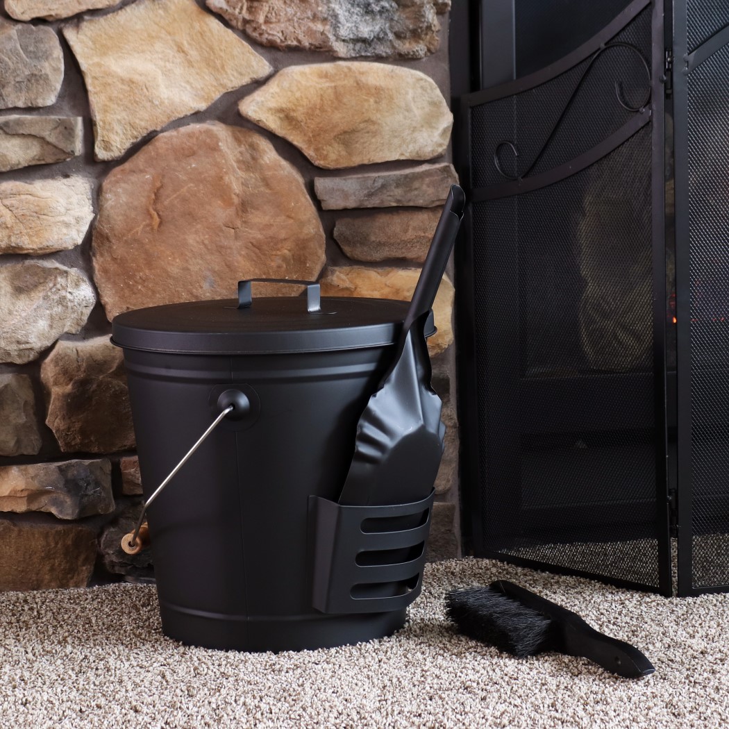 Sunnydaze Black Steel Fireplace Ash Bucket