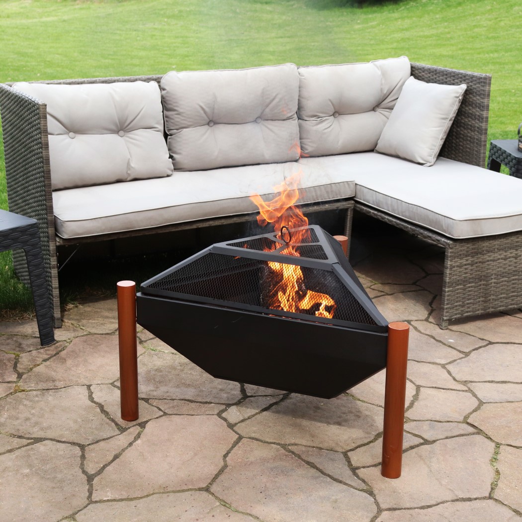 Sunnydaze 31 Inch Black Steel Triangle Outdoor Wood Burning Fire Pit