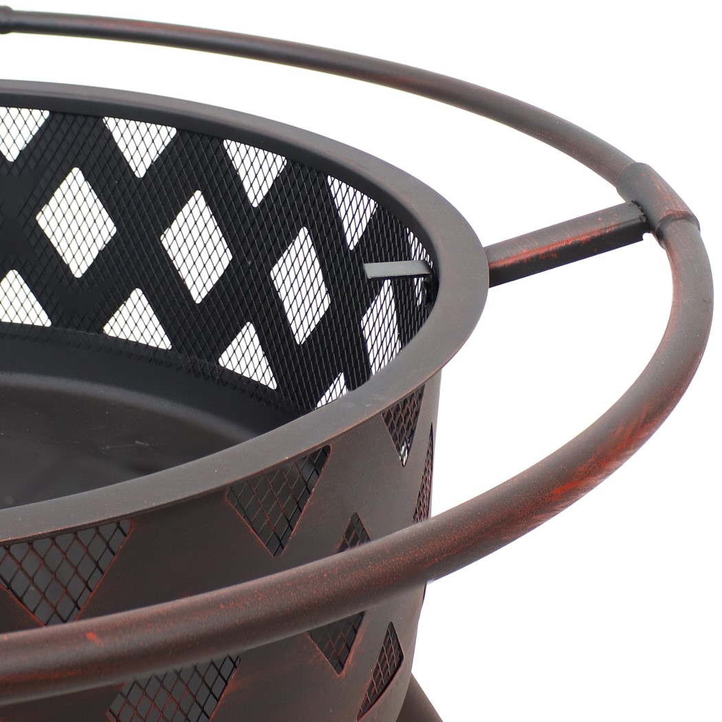 Sunnydaze 36 Inch Bronze Steel Crossweave Cutout Outdoor Wood Burning Fire Pit