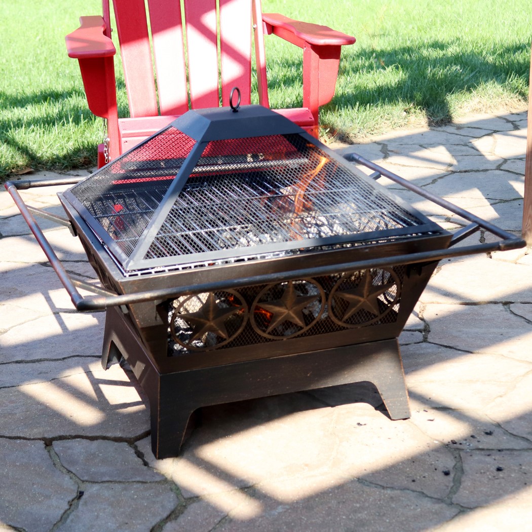 Sunnydaze 32 Inch Black Steel Northern Galaxy Outdoor Wood Burning Fire Pit