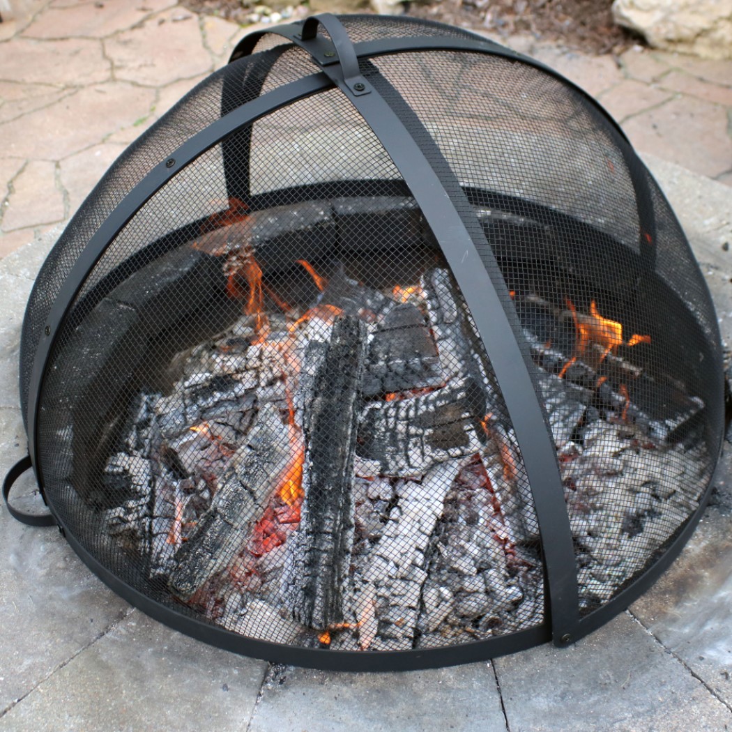 Sunnydaze 22 Inch Round Black Heavy-Duty Steel Mesh Easy Opening Fire Pit Spark Screen