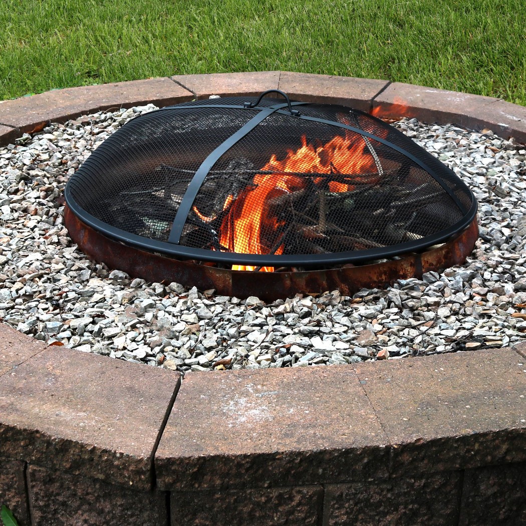 Sunnydaze 24 Inch Round Black Heavy-Duty Steel Mesh Fire Pit Spark Screen