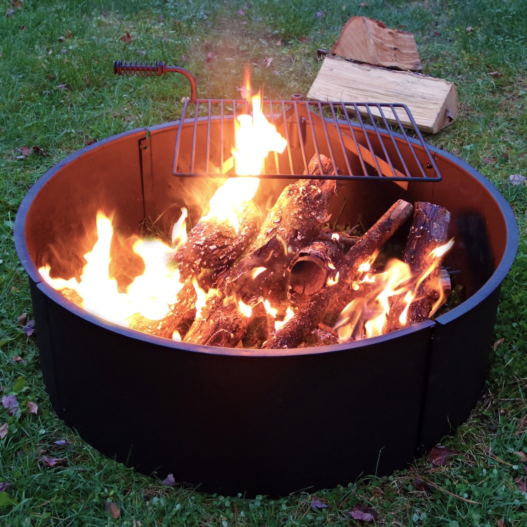 Sunnydaze 36 Inch Black Steel Portable Outdoor Wood Burning Campfire Ring with Cooking Grate