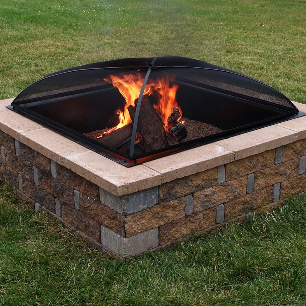 Sunnydaze 31 Inch Square Black Heavy-Duty Steel Mesh Fire Pit Spark Screen