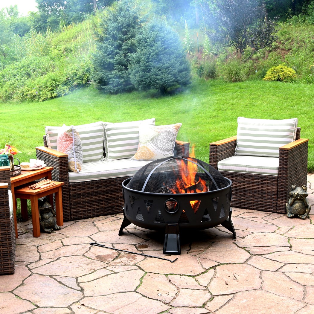 Sunnydaze 34 Inch Black Steel Nordic Inspired Outdoor Wood Burning Fire Pit