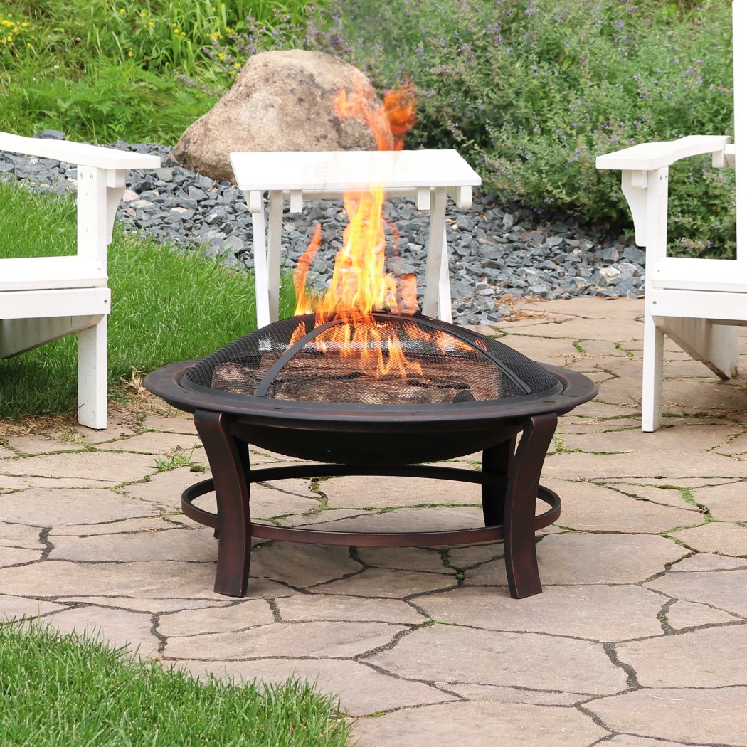 Sunnydaze 29 Inch Bronze Steel Outdoor Portable Outdoor Wood Burning Fire Bowl