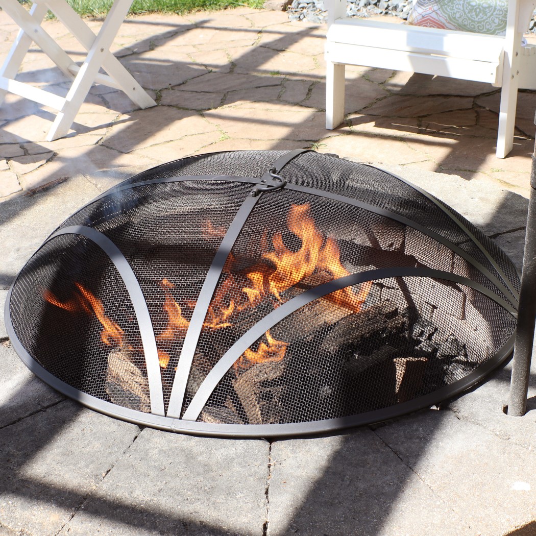 Sunnydaze 30 Inch Round Black Heavy-Duty Reinforced Steel Mesh Fire Pit Spark Screen