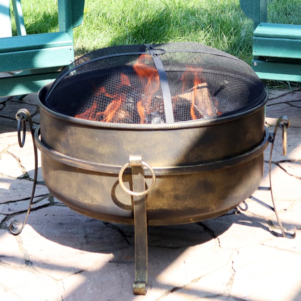 Sunnydaze 24 Inch Black Steel Cauldron Outdoor Wood Burning Fire Pit