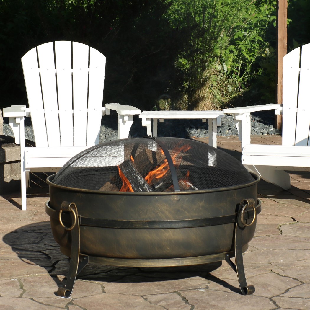 Sunnydaze 34 Inch Black Steel Cauldron Outdoor Wood Burning Fire Pit
