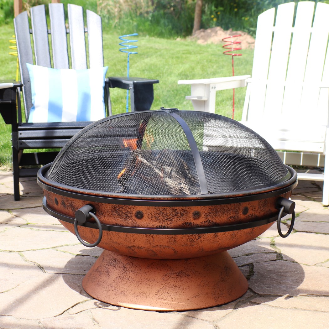 Sunnydaze 30 Inch Copper Steel Royal Cauldron Outdoor Wood Burning Fire Bowl