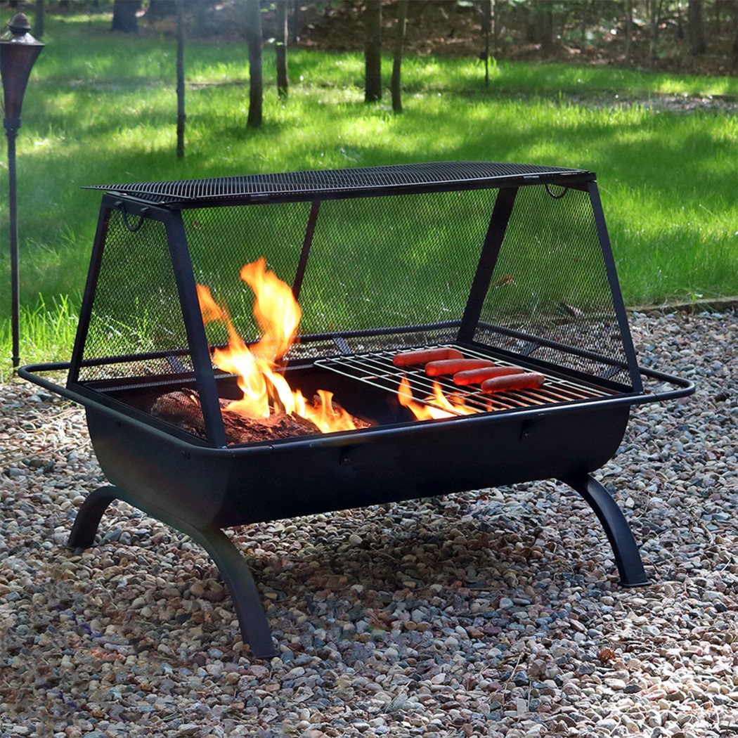 Sunnydaze 36 x 27 Inch Black Steel Northland Cooking Outdoor Wood Burning Fire Pit