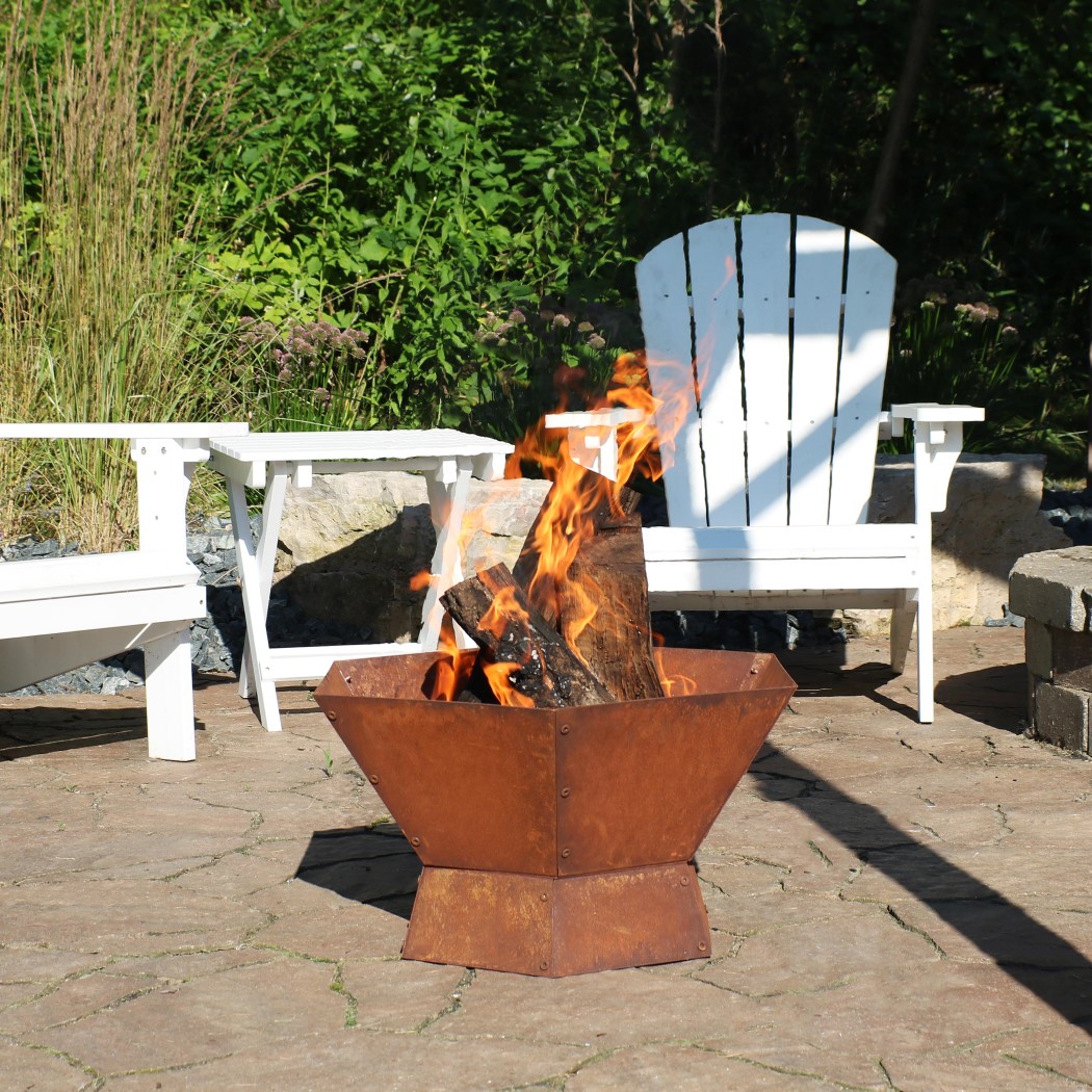 Sunnydaze 23 Inch Hexagonal Rustic Affinity Outdoor Wood Burning Fire Bowl