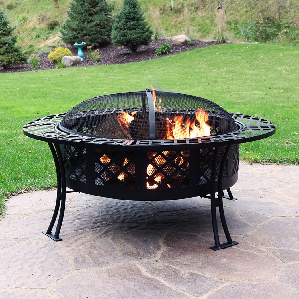 Sunnydaze 40 Inch Black Steel Diamond Weave Outdoor Wood Burning Fire Bowl