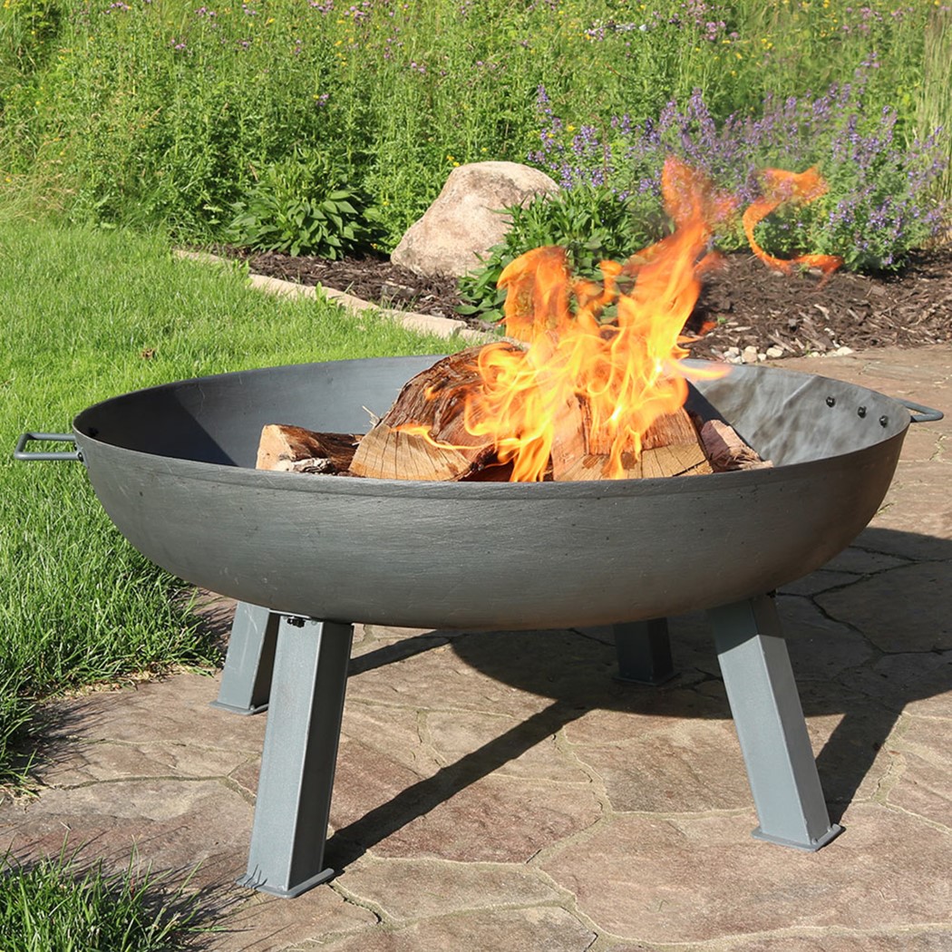 Sunnydaze 34 Inch Cast Iron Rustic Outdoor Wood Burning Fire Bowl