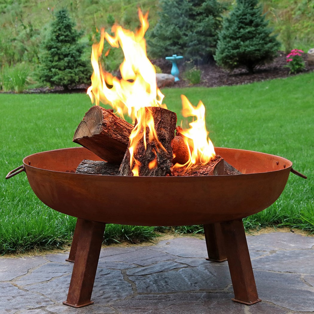 Sunnydaze 34 Inch Cast Iron Rustic Outdoor Wood Burning Fire Bowl