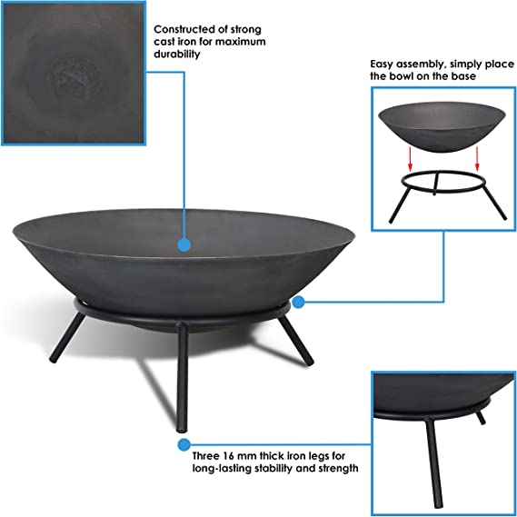 Sunnydaze 22 Inch Cast Iron Rustic Raised Outdoor Wood Burning Fire Bowl