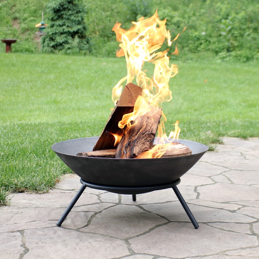 Sunnydaze 22 Inch Cast Iron Rustic Raised Outdoor Wood Burning Fire Bowl