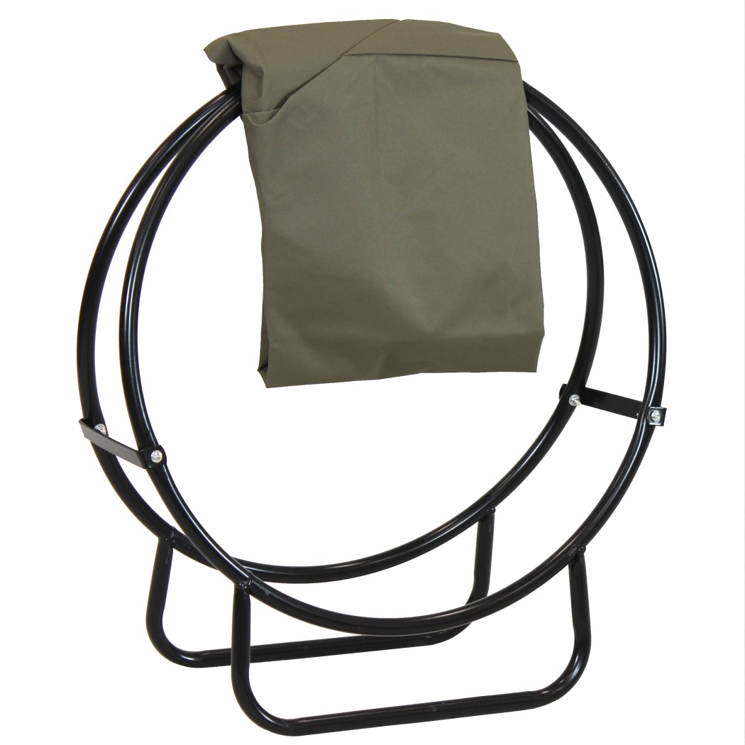 Sunnydaze 24 Inch Black Powder Coated Heavy-Duty Steel Outdoor Log Hoop Storage Rack with PVC Cover