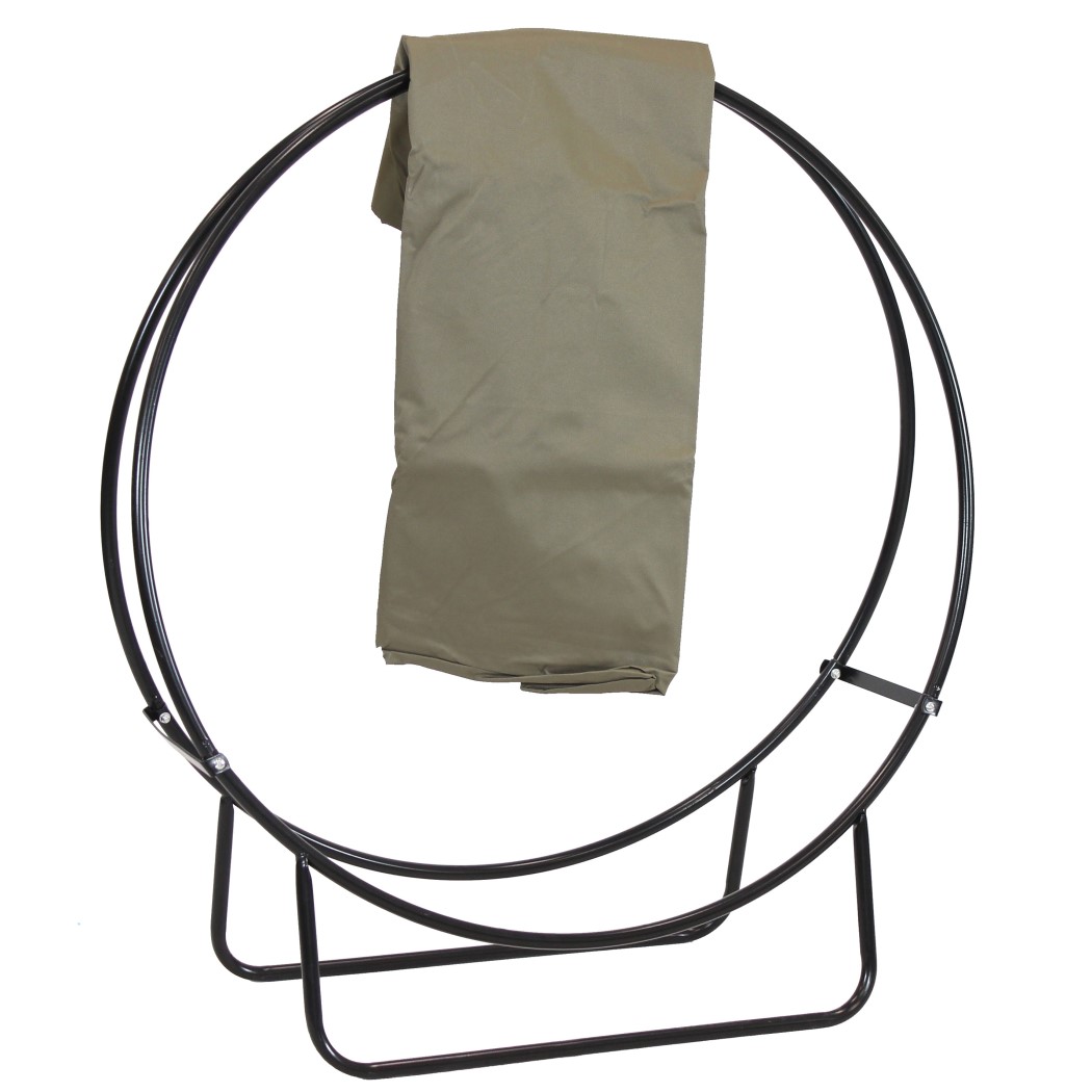 Sunnydaze 40 Inch Black Powder Coated Heavy-Duty Steel Outdoor Log Hoop Storage Rack with PVC Cover