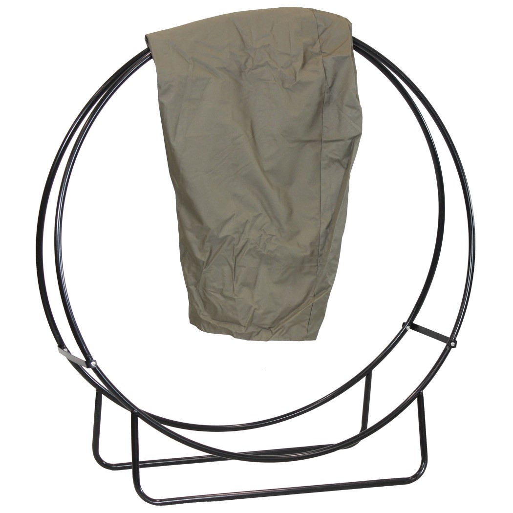 Sunnydaze 48 Inch Black Powder Coated Heavy-Duty Steel Outdoor Log Hoop Storage Rack with PVC Cover