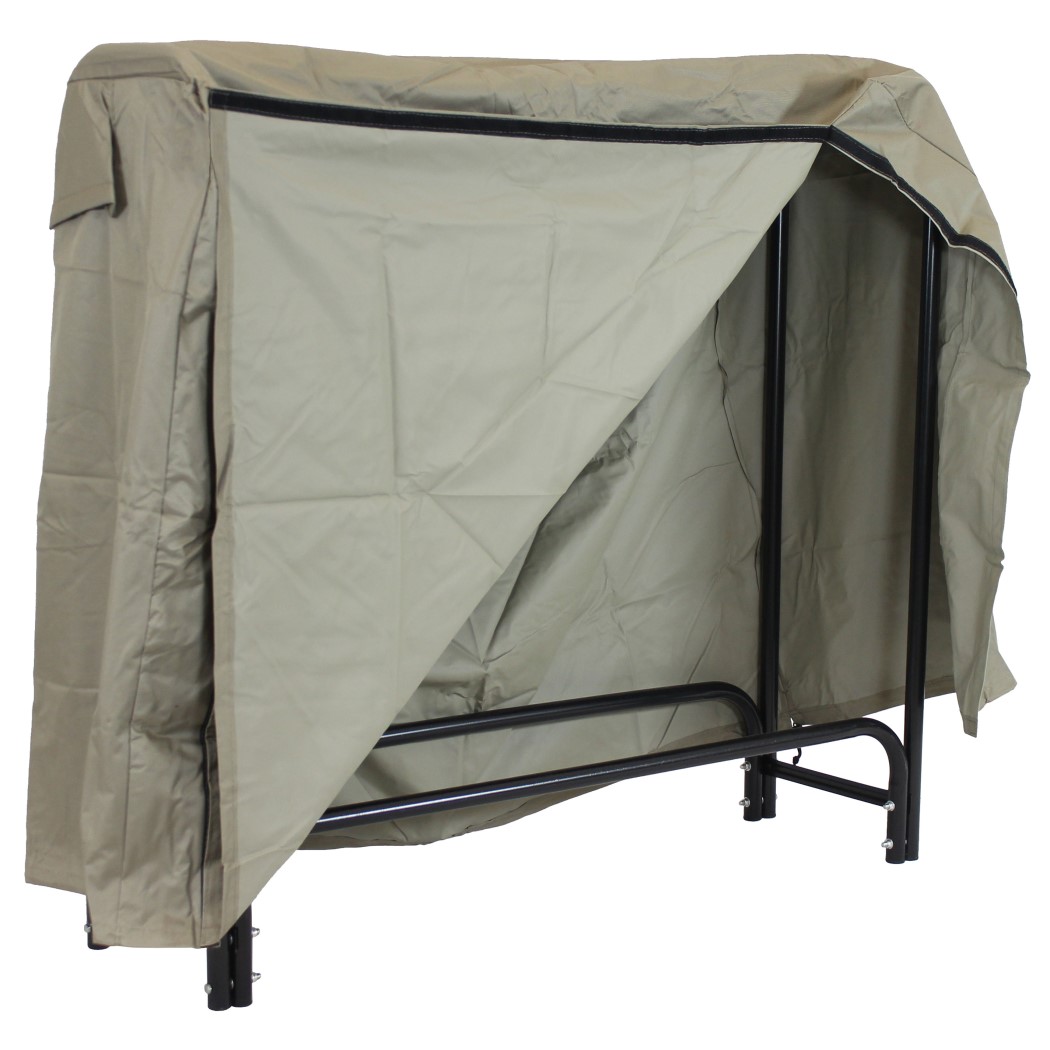 Sunnydaze 4 Foot Black Powder Coated Heavy-Duty Steel Outdoor Log Rack with Polyester Cover