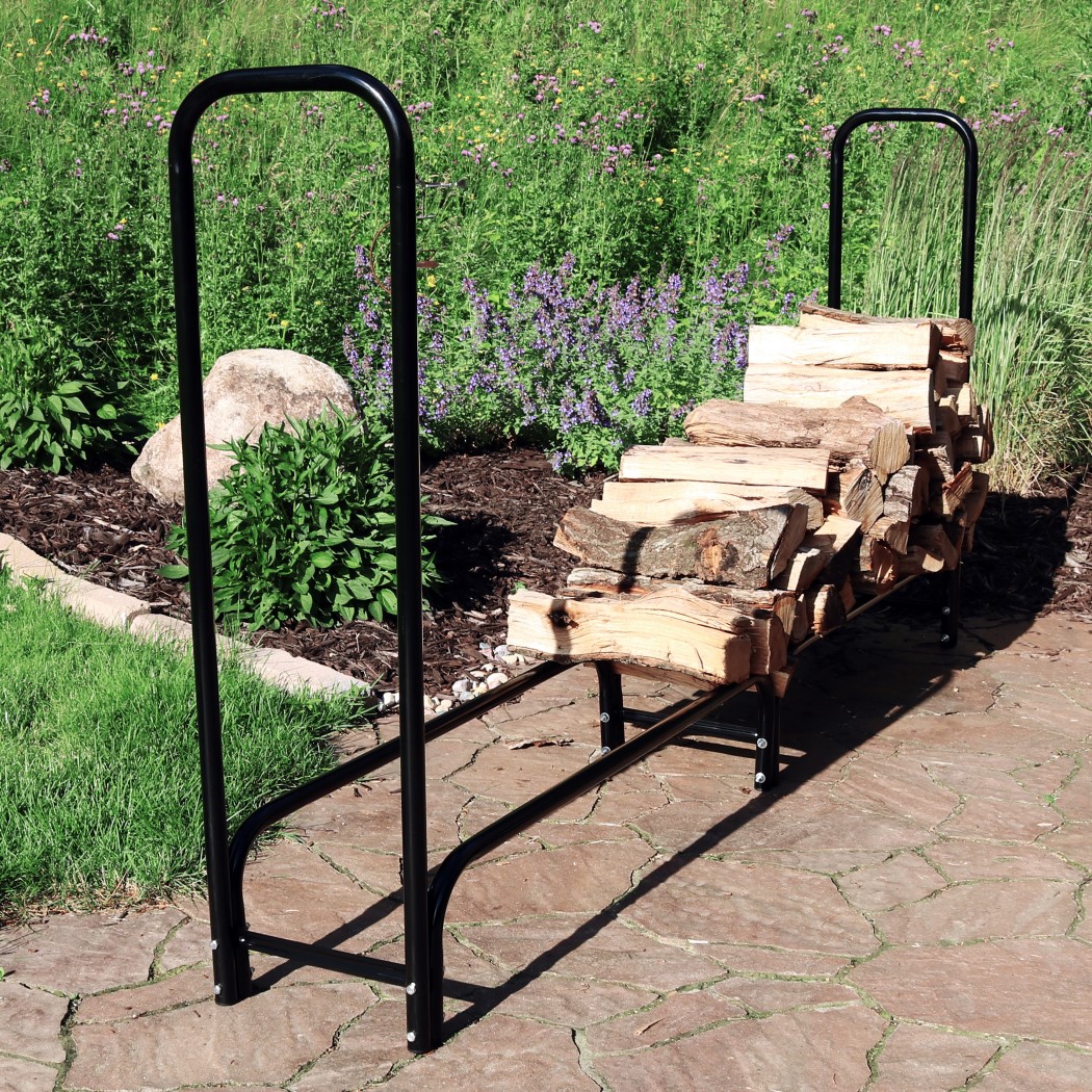 Sunnydaze 8 Foot Black Powder Coated Steel Log Rack