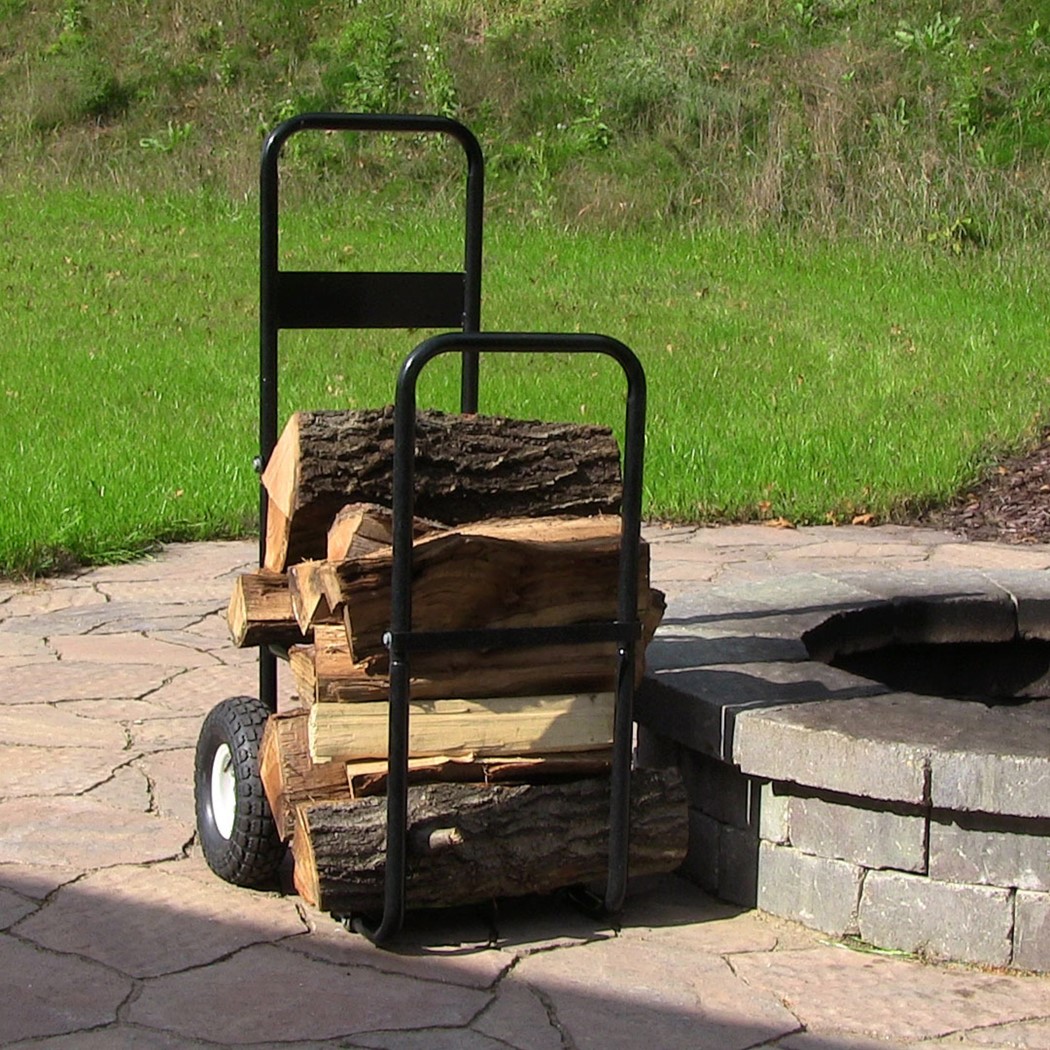 Sunnydaze Black Powder Coated Steel Rolling Log Cart Carrier