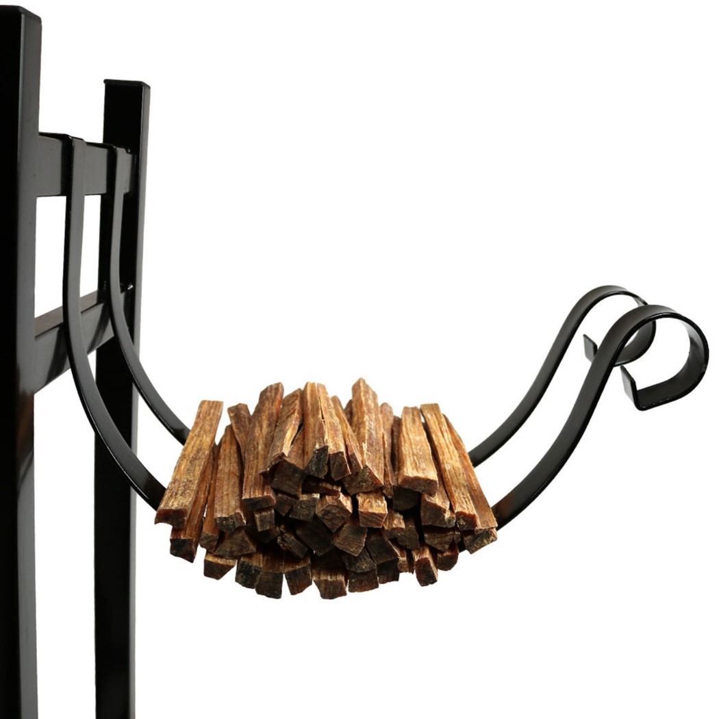 Sunnydaze 33 Inch Powder Coated Steel Log Rack with Kindling Holder