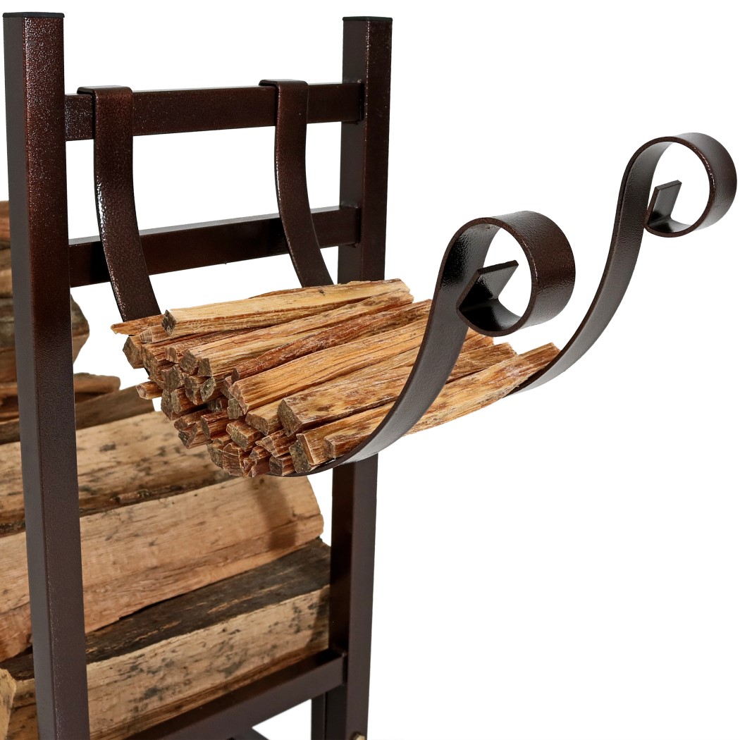 Sunnydaze 33 Inch Powder Coated Steel Log Rack with Kindling Holder