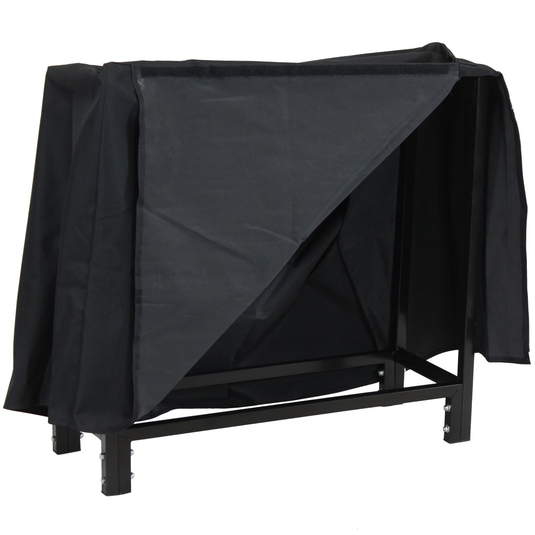 Sunnydaze 30 Inch Black Powder Coated Steel Outdoor Log Rack with Polyester Cover