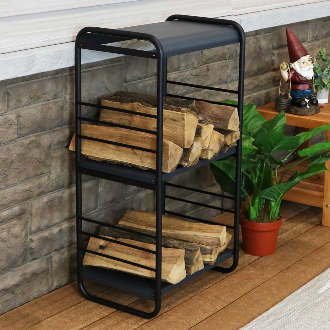 Sunnydaze 36 Inch Black Powder Coated Iron and Steel Modern Rounded Edge Log Rack