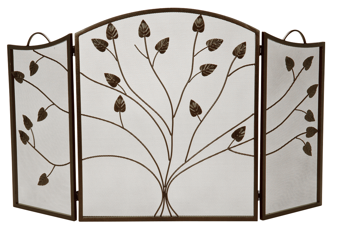 Dagan Three Fold Leaf Designed Arched Black Fireplace Screen