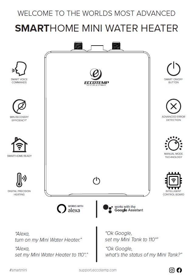 Eccotemp SmartHome Electric Mini Point-of-Use Water Heater - 2.5 Gallon Tank
