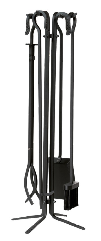 Dagan 28 Inch Four-Piece Textured Hook and Leg Fireplace Tool Set