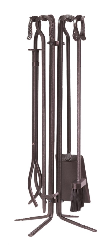 Dagan 28 Inch Four-Piece Textured Hook and Leg Fireplace Tool Set