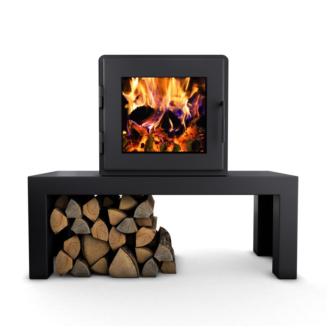 MF Fire 23 Inch Nova Freestanding Wood Burning Stove with Bench