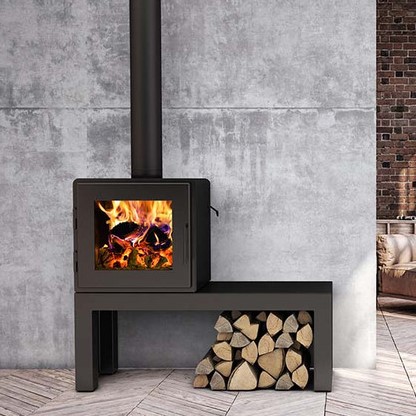 MF Fire 23 Inch Nova Freestanding Wood Burning Stove with Bench