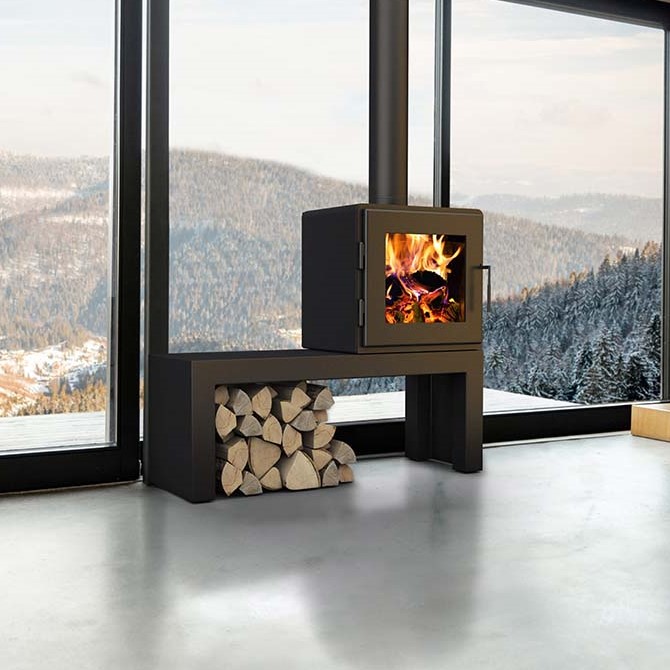 MF Fire 23 Inch Nova Freestanding Wood Burning Stove with Bench