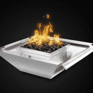 The Outdoor Plus 30 Inch Maya Stainless Steel Gas Fire and Water Bowl - Wide Gravity Spill