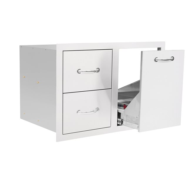TrueFlame 33 Inch Stainless Steel 2-Drawer and Vented Propane Tank Pullout Drawer