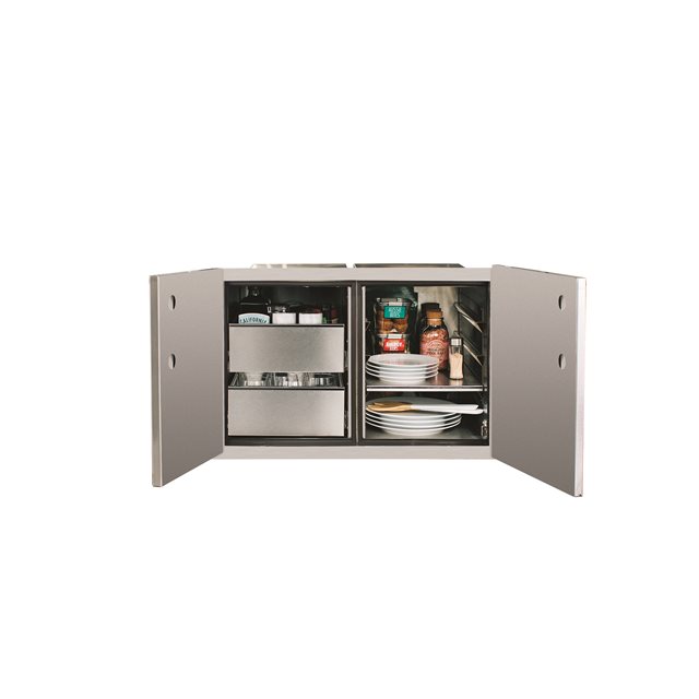 TrueFlame 36 Inch Stainless Steel 2-Drawer Dry Storage Pantry and Enclosed Cabinet