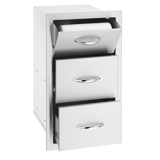TrueFlame 17 Inch Stainless Steel Vertical 2-Drawer and Paper Towel Holder
