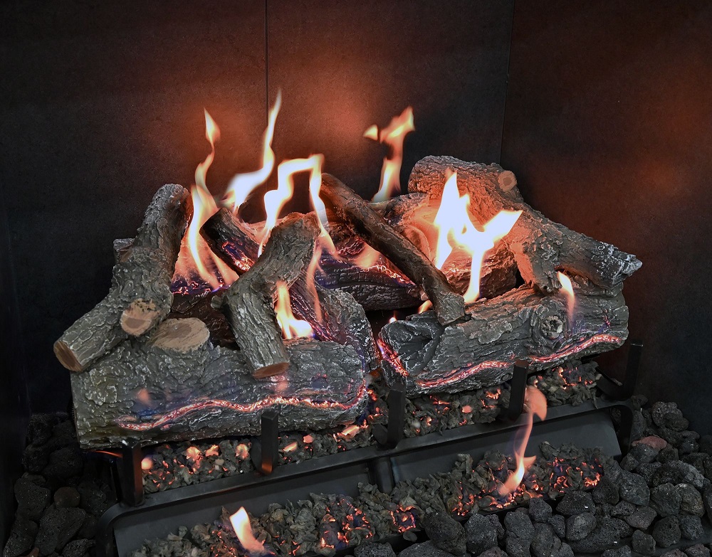 Grand Canyon Gas Logs 36 Inch On/Off Lava Burner and GlowFire AZ Charred Weathered Oak Logs - IPI